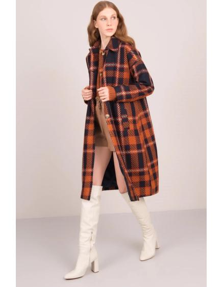 Dámsky nadrozmerný kockovaný kabát BSL Brown Black