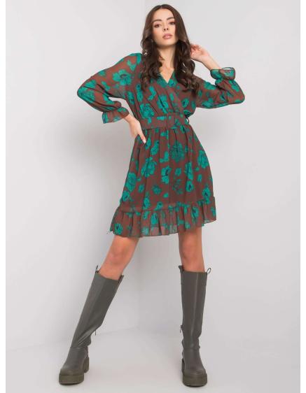 Női fodros ruha LORIELLA barna-zöld