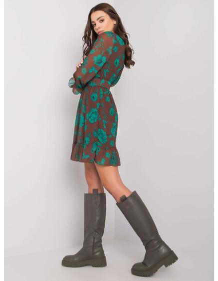 Női fodros ruha LORIELLA barna-zöld