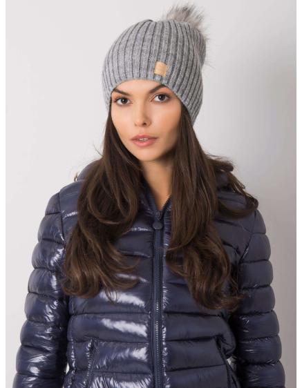 Női pomponos sapka szigetelt szürke