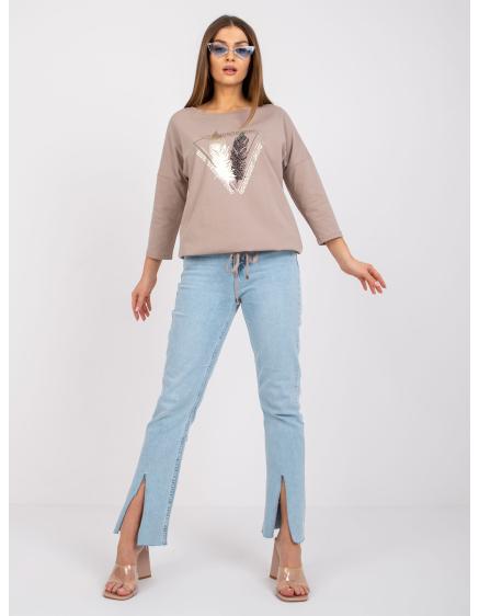 Női pamut blúz CHICAGO sötét bézs színű