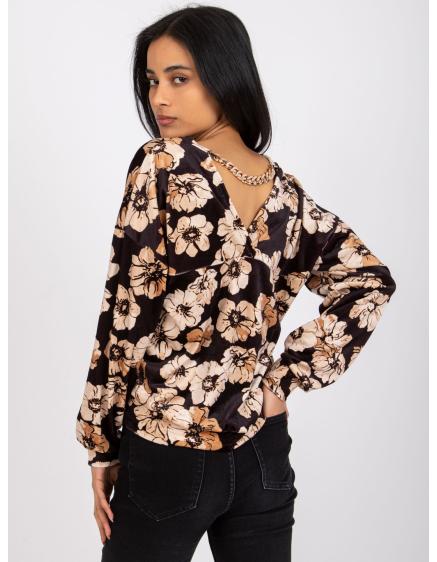 Dámska blúzka s retiazkou na chrbte AURORA čierno-béžová