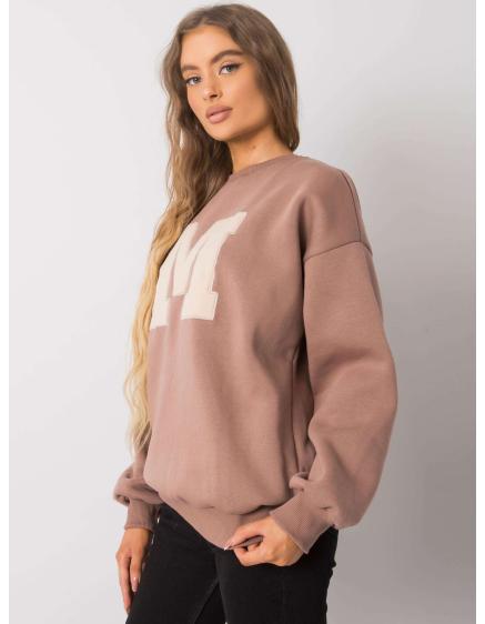 Női pamut kapucnis pulóver ARMELLE sötét bézs