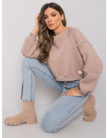 Női pamut pulóver Yessie RUE PARIS Sötét bézs
