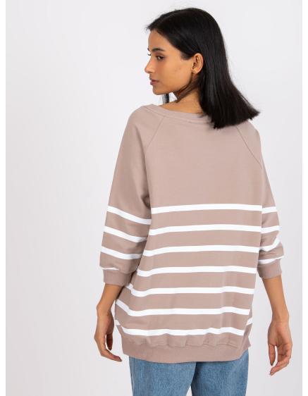 Női csíkos blúz Sydney RUE PARIS sötét bézs és fehér