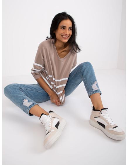 Női csíkos blúz Sydney RUE PARIS sötét bézs és fehér