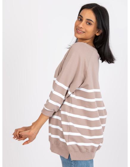 Női csíkos blúz Sydney RUE PARIS sötét bézs és fehér