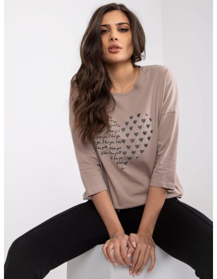 Női pamut blúz BLINDY sötét bézs színű