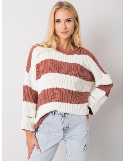 Női csíkos pulóver BREE rózsaszínű
