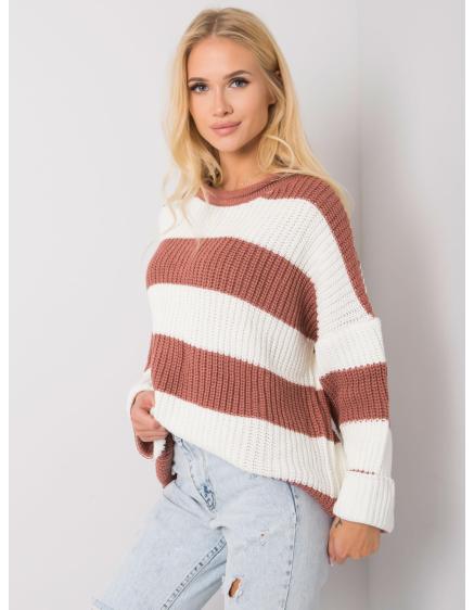 Női csíkos pulóver BREE rózsaszínű