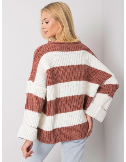 Női csíkos pulóver BREE rózsaszínű