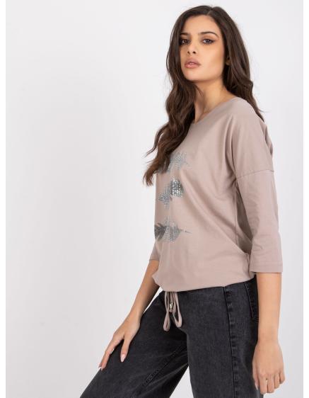 Női blúz bordázott derékkal ANISA sötét bézs színű