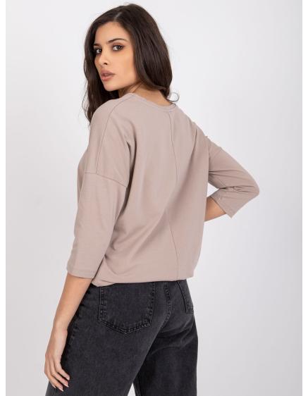 Női blúz bordázott derékkal ANISA sötét bézs színű