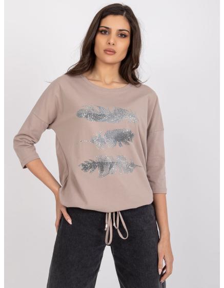 Női blúz bordázott derékkal ANISA sötét bézs színű