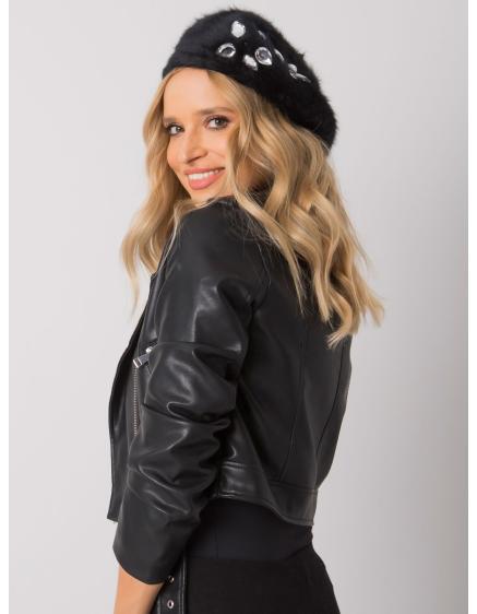 Černý dámský baret s aplikací