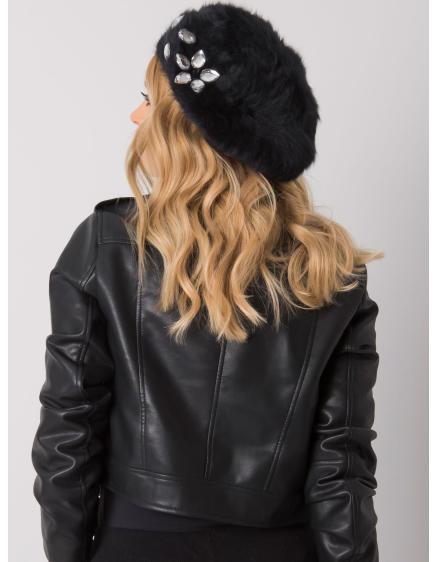 Černý dámský baret s aplikací