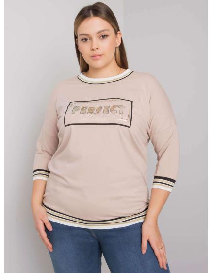 Női plus size nyomtatott pamut blúz MIA világos bézs