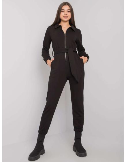 Női csíkos pamut overall MARIN fekete