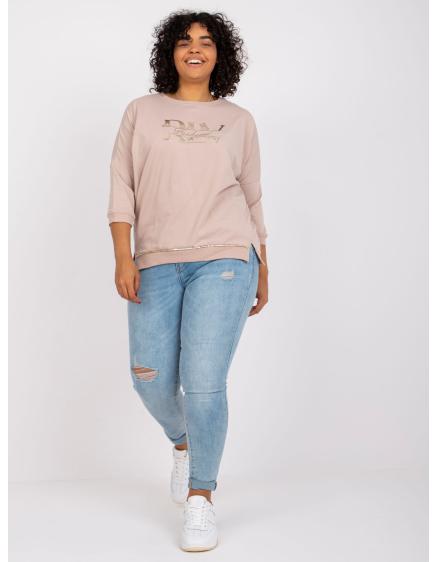 Női blúz strasszkövekkel CORDELIA plus size világos bézs színben