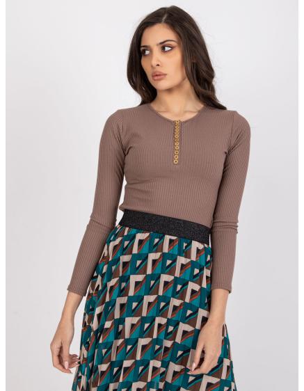 Női csíkos blúz MOXIE sötét bézs színű