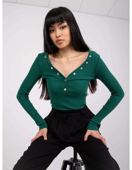 Női bordázott blúz Tracy RUE PARIS sötétzöld