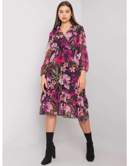 Női virágos ruha CANTON fekete és lila