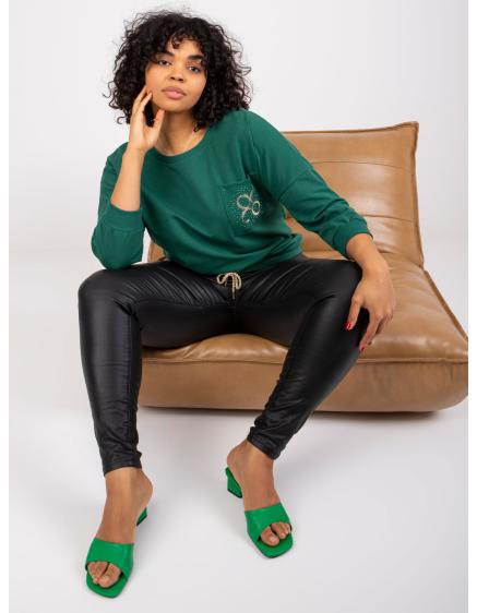 Női strasszos pamut plus size blúz VIVIANNE sötétzöld