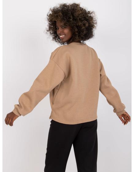 Női nyomtatott kapucnis oversize pulóver FRANCISCO sötétbézs sötét bézs