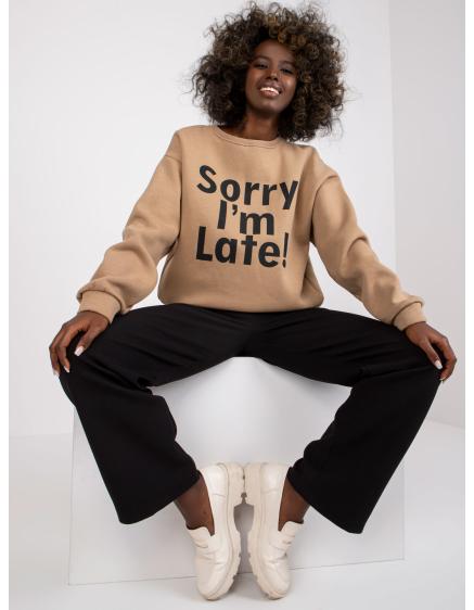 Női nyomtatott kapucnis oversize pulóver FRANCISCO sötétbézs sötét bézs