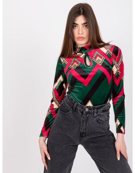 Dámská halenka PARI vzorovaná velurová zelená a růžová 