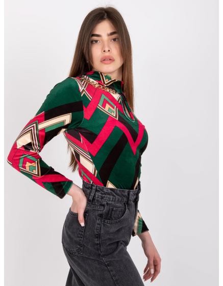 Dámská halenka PARI vzorovaná velurová zelená a růžová 