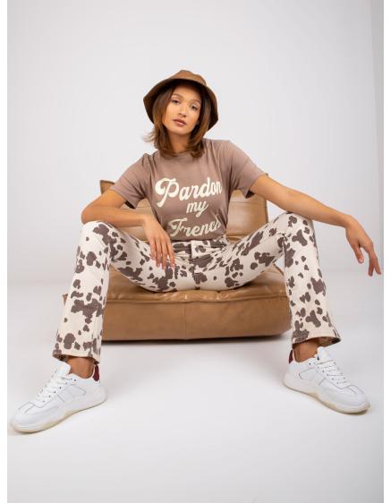 Női póló JADE felirattal sötét bézs színben