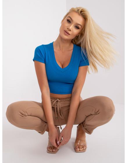 Női V-nyakú csíkos felső Editta RUE PARIS sötétkék