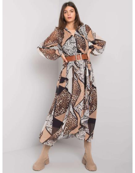 Női mintás öves ruha RICHLAND fekete és bézs színben