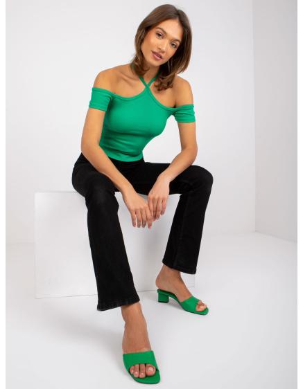 Női bordázott pamut blúz Seila RUE PARIS sötétzöld