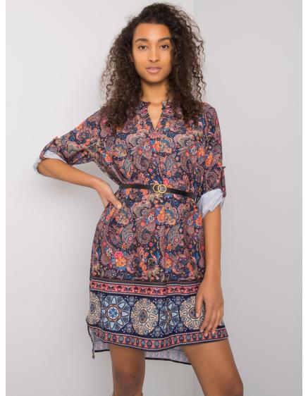 Női öves, mintás ruha MOARA tengerészkék