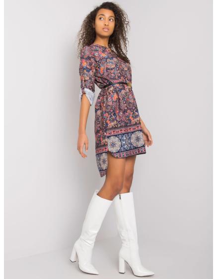 Női öves, mintás ruha MOARA tengerészkék