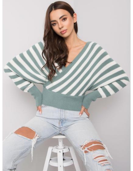 Női csíkos pulóver Courtie RUE PARIS menta fehér