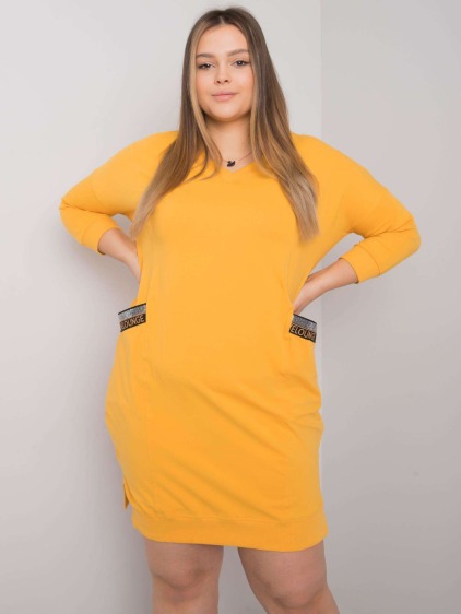 Dámské šaty s kapsami plus size SUSAN žluté 