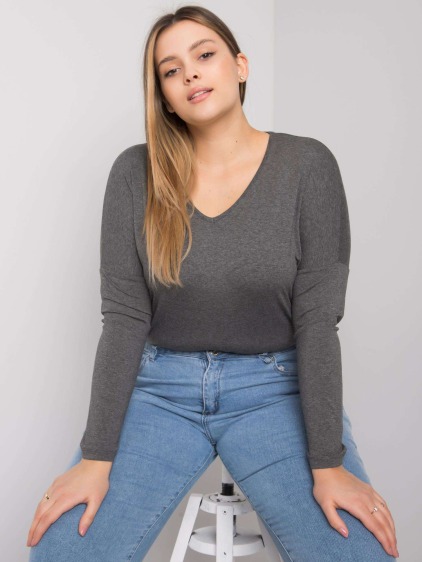 Dámska plus size melanžová blúzka ELISA tmavo šedá