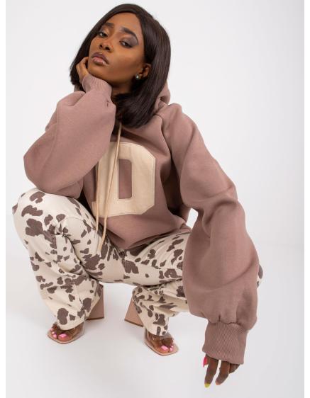 Női kapucnis pulóver melange VICTORIA barna