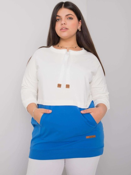 Dámská mikina s kapucí plus size SIRA ecru-modrá 