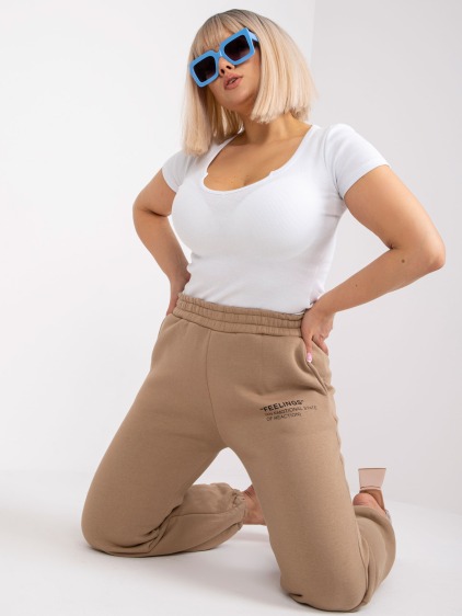 Dámské tepláky plus size bavlněné BANNI tmavě béžové