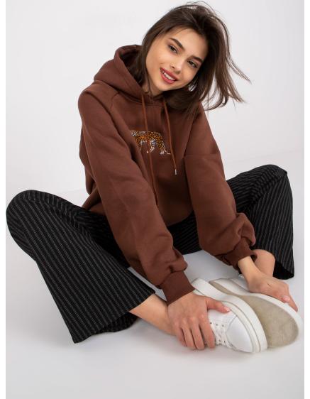 Női hímzett pulóver PEGGY barna