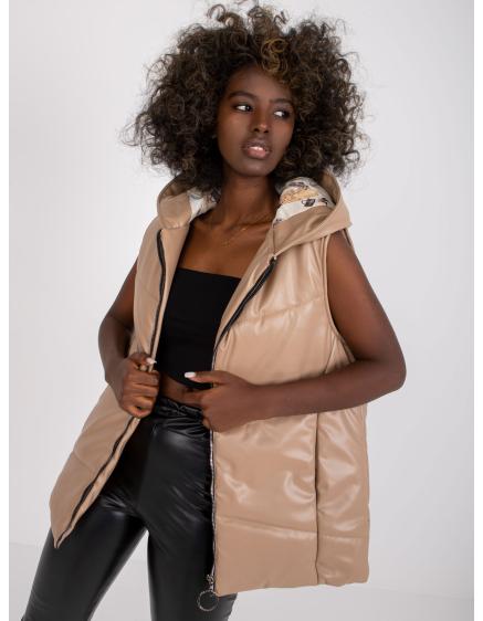 Dámská vesta z ekokůže s kapucí FILA béžová