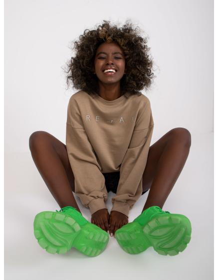 Női pamut oversize kapucnis pulóver DAMIETTE sötét bézs színű