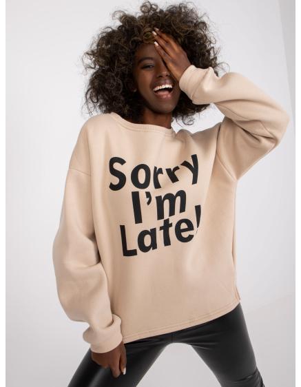 Női túlméretezett nyomtatott kapucnis pulóver kapucni nélkül FRANCISCO bézs színű