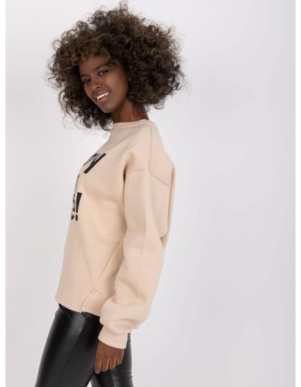 Női túlméretezett nyomtatott kapucnis pulóver kapucni nélkül FRANCISCO bézs színű