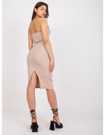 Emi RUE PARIS női bordázott szövet ruha világos bézs színben