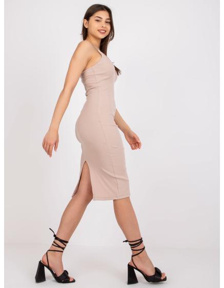 Emi RUE PARIS női bordázott szövet ruha világos bézs színben